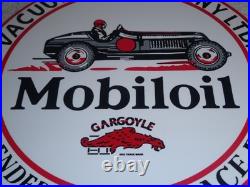 Vintage Mobil Mobiloil Race Car 11 3/4 Porcelain Metal Vacuum Gargoyle Gas Sign