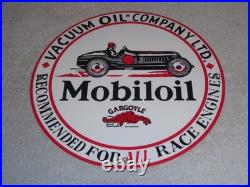 Vintage Mobil Mobiloil Race Car 11 3/4 Porcelain Metal Vacuum Gargoyle Gas Sign