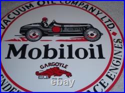Vintage Mobil Mobiloil Race Car 11 3/4 Porcelain Metal Vacuum Gargoyle Gas Sign
