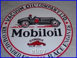 Vintage Mobil Mobiloil Race Car 11 3/4 Porcelain Metal Vacuum Gargoyle Gas Sign