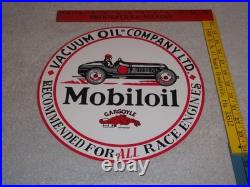 Vintage Mobil Mobiloil Race Car 11 3/4 Porcelain Metal Vacuum Gargoyle Gas Sign