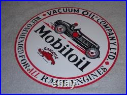 Vintage Mobil Mobiloil Race Car 11 3/4 Porcelain Metal Vacuum Gargoyle Gas Sign