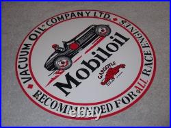 Vintage Mobil Mobiloil Race Car 11 3/4 Porcelain Metal Vacuum Gargoyle Gas Sign