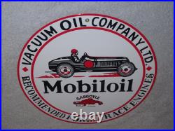 Vintage Mobil Mobiloil Race Car 11 3/4 Porcelain Metal Vacuum Gargoyle Gas Sign