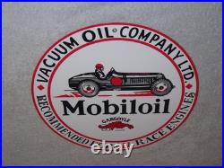 Vintage Mobil Mobiloil Race Car 11 3/4 Porcelain Metal Vacuum Gargoyle Gas Sign