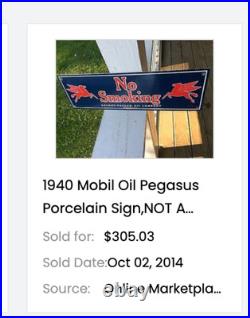 Vintage Mobil No Smoking At Pumps Pegasus 16 Porcelain Metal Gasoline Oil Sign