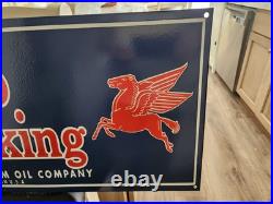 Vintage Mobil OIL Gasoline Sign 36×15 Porcelain Sign