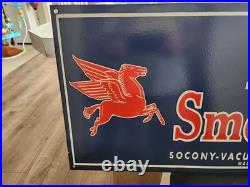 Vintage Mobil OIL Gasoline Sign 36×15 Porcelain Sign