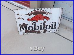 Vintage Mobil Oil Gargoyle Double Sided Porcelain Flange Sign GAS SODA