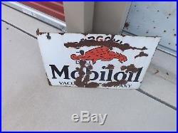 Vintage Mobil Oil Gargoyle Double Sided Porcelain Flange Sign GAS SODA