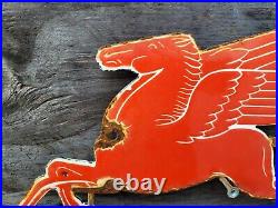 Vintage Mobil Pegasus Porcelain Sign Gas Station And Oil Service Red Horse 10