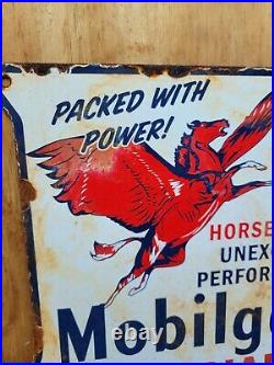 Vintage Mobil Porcelain Shield Sign Gas Oil Horsepower Pegasus Red Flying Horse