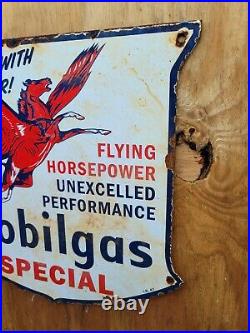 Vintage Mobil Porcelain Shield Sign Gas Oil Horsepower Pegasus Red Flying Horse