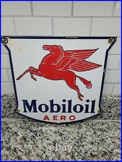 Vintage Mobil Porcelain Sign 1940 Mobiloil Aero Peggy Shield Gas Oil Station