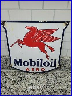 Vintage Mobil Porcelain Sign 1940 Mobiloil Aero Peggy Shield Gas Oil Station