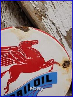 Vintage Mobil Porcelain Sign 6 Garage Advertising Round Oil Gas Station Service