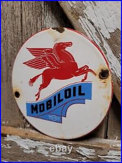 Vintage Mobil Porcelain Sign 6 Garage Advertising Round Oil Gas Station Service