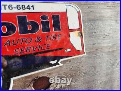 Vintage Mobil Porcelain Sign Oil Tanker Truck Gas Petroleum Transportation Rig