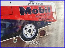 Vintage Mobil Porcelain Sign Oil Tanker Truck Gas Petroleum Transportation Rig