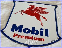 Vintage Mobil Premium Gasoline Porcelain Sign Gas Station Pump Plate Peggy Oil