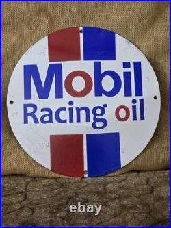 Vintage Mobil Racing Oil Gasoline Porcelain Sign Gas Station Pump Plate 12