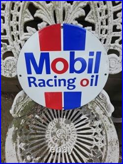 Vintage Mobil Racing Oil Gasoline Porcelain Sign Gas Station Pump Plate 12