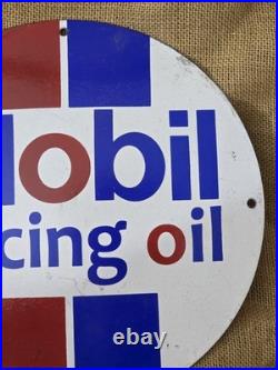 Vintage Mobil Racing Oil Gasoline Porcelain Sign Gas Station Pump Plate 12