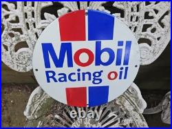 Vintage Mobil Racing Oil Gasoline Porcelain Sign Gas Station Pump Plate 12