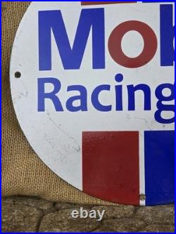 Vintage Mobil Racing Oil Gasoline Porcelain Sign Gas Station Pump Plate 12