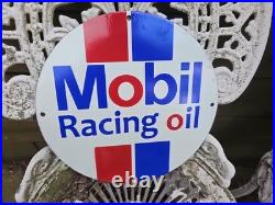 Vintage Mobil Racing Oil Gasoline Porcelain Sign Gas Station Pump Plate 12