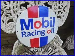 Vintage Mobil Racing Oil Gasoline Porcelain Sign Gas Station Pump Plate 12