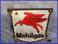 Vintage Mobil Sign Gas Oil Cast Iron American Gas Station Pegasus Shield Plaque