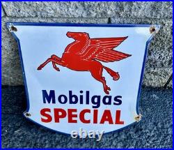 Vintage Mobil Sign Pegasus Mobilgas Gas Motor Oil Pump Service Porcelain Sign