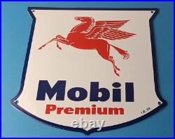 Vintage Mobil Sign Porcelain Premium Oil Gasoline Pegasus Gas Pump Sign