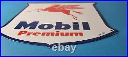 Vintage Mobil Sign Porcelain Premium Oil Gasoline Pegasus Gas Pump Sign