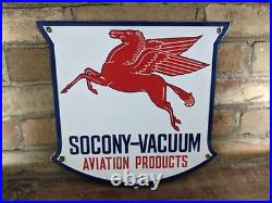 Vintage Mobil Socony-vavuum Porcelain Gas Pump Sign Mobil Mobiloil 12x12