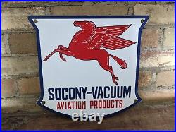 Vintage Mobil Socony-vavuum Porcelain Gas Pump Sign Mobil Mobiloil 12x12