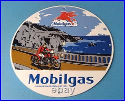 Vintage Mobilgas Gasoline Porcelain Mobil Oil Pegasus Motorcycle Service Sign