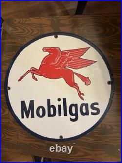 Vintage Mobilgas Pegasus 12 Metal Sign Classic Red Horse Gas Oil Advertising