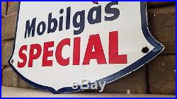 Vintage Mobilgas Porcelain Sign Mobil Pegasus Gasoline Motor Oil Gas Pump Plate