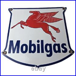 Vintage Mobilgas Sign Porcelain Mobil Gasoline Pegasus Shield Gas Pump Sign