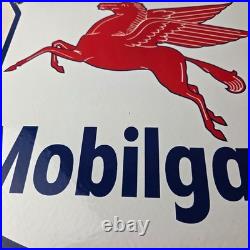 Vintage Mobilgas Sign Porcelain Mobil Gasoline Pegasus Shield Gas Pump Sign