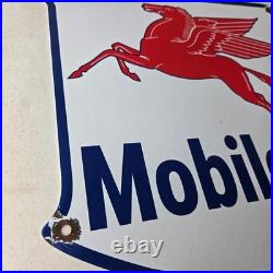 Vintage Mobilgas Sign Porcelain Mobil Gasoline Pegasus Shield Gas Pump Sign