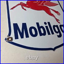 Vintage Mobilgas Sign Porcelain Mobil Gasoline Pegasus Shield Gas Pump Sign