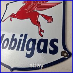 Vintage Mobilgas Sign Porcelain Mobil Gasoline Pegasus Shield Gas Pump Sign