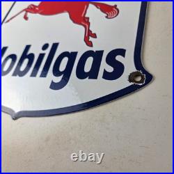Vintage Mobilgas Sign Porcelain Mobil Gasoline Pegasus Shield Gas Pump Sign