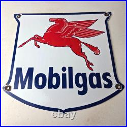 Vintage Mobilgas Sign Porcelain Mobil Gasoline Pegasus Shield Gas Pump Sign