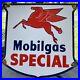 Vintage Mobilgas Special Gasoline Porcelain Sign Gas Pump Plate Mobil Oil Ad
