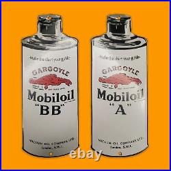 Vintage Mobiloil Gargoyle A&bb Metal Porcelain Gas Motor Oil Sign Vacuum Oil Co