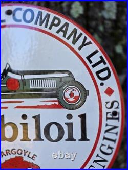 Vintage Mobiloil Gargoyle Porcelain Sign, Vacuum Oil Company Ltd. 12 Vintage Mobiloil Gargoyle Porcelain Sign, Vacuum Oil Company Ltd. 12